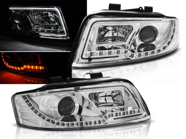 Frontlykter Audi A4 10.00-10.04 Tube Lights Krom – bilde 1 av 2