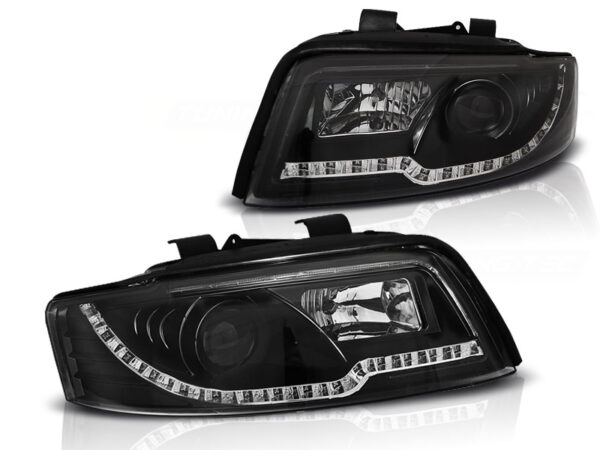 Frontlykter Audi A4 10.00-10.04 Tube Lights Svart – bilde 2 av 2