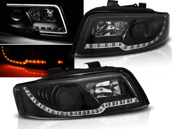Frontlykter Audi A4 10.00-10.04 Tube Lights Svart – bilde 1 av 2