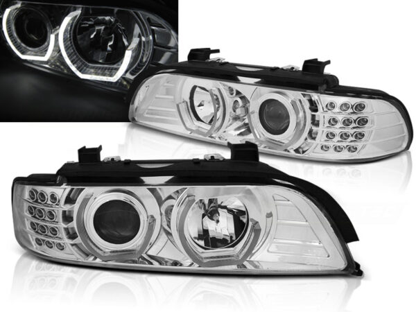 Frontlykter BMW E39 09.95-06.03 Angel Eyes 3D Krom – bilde 1 av 2