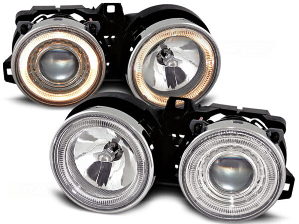 Frontlykter BMW E30 11.82-06.94 Angel Eyes Krom