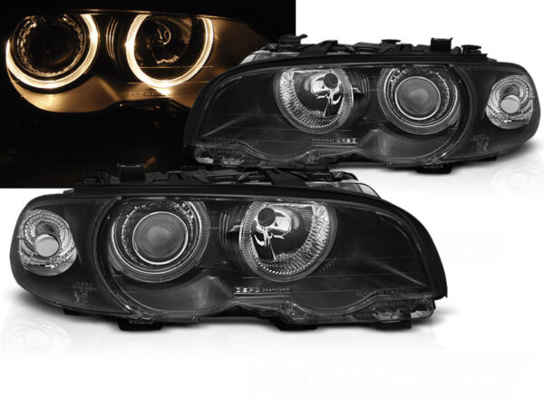 Frontlykter BMW E46 04.99-03 Coupé/Cabrio Angel Eyes Svart – bilde 1 av 4