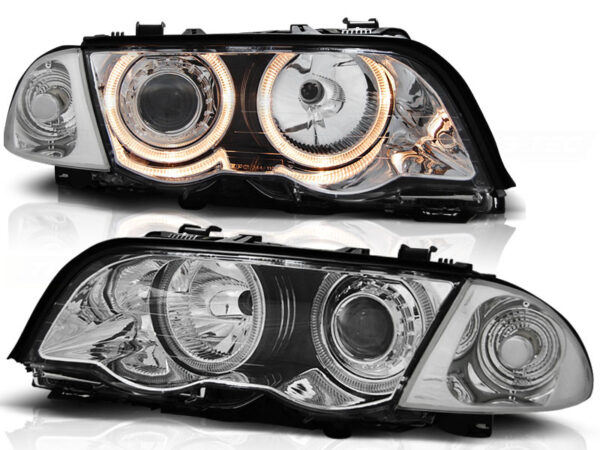 Frontlykter BMW E46 05.98-08.01 S/T Angel Eyes Krom – bilde 2 av 2