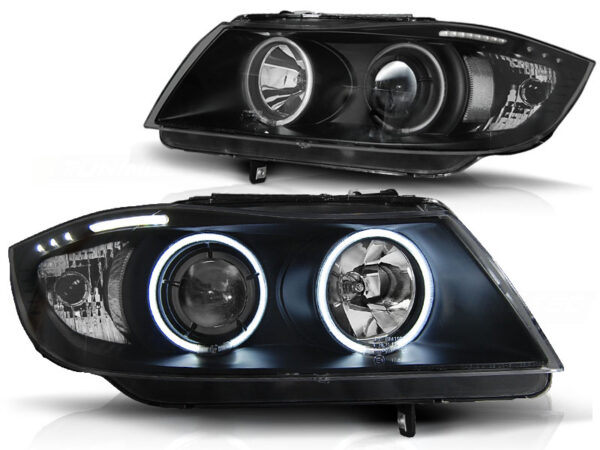 Frontlykter BMW E90/E91 03.05-08.08 Angel Eyes CCFL Svart – bilde 2 av 2