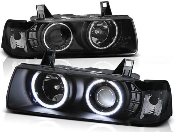 Frontlykter BMW E36 12.90-08.99 Sedan/Touring/Compact Angel Eyes CCFL Svart – bilde 2 av 2