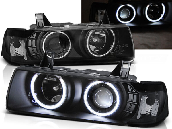 Frontlykter BMW E36 12.90-08.99 Sedan/Touring/Compact Angel Eyes CCFL Svart – bilde 1 av 2