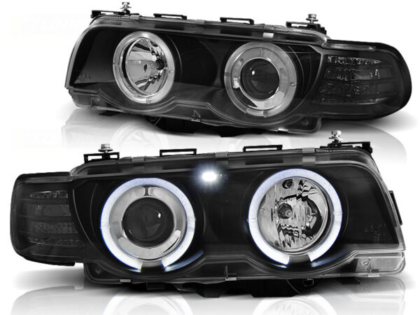 Frontlykter BMW E38 09.98-07.01 Angel Eyes Svart – bilde 2 av 2