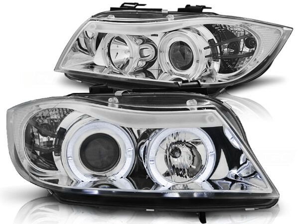Frontlykter BMW E90/E91 03.05-08.08 Angel Eyes Krom – bilde 2 av 4