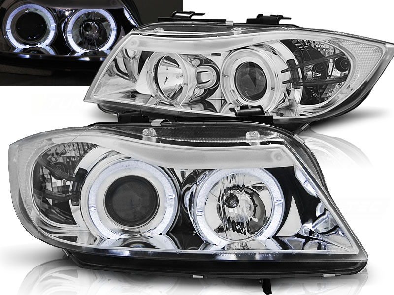 Frontlykter Bmw E90 / E91 03.05-08.08 Angel Eyes Chrome