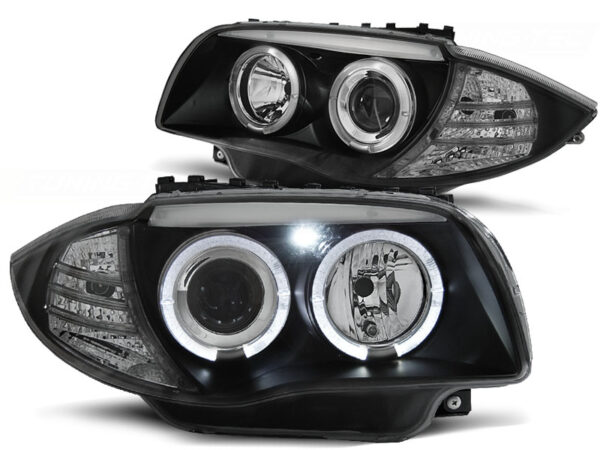 Frontlykter BMW 1 E87/E81/82/88 04-11 Angel Eyes Svart – bilde 2 av 2