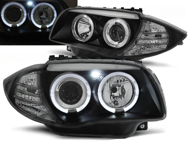 Frontlykter BMW 1 E87/E81/82/88 04-11 Angel Eyes Svart – bilde 1 av 2