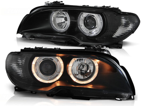 Frontlykter BMW E46 04.03-06 Coupé/Cabrio Angel Eyes Svart