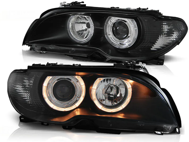 Frontlykter Bmw E46 04.03-06 Angel Eyes Black Coupe / Cabrio