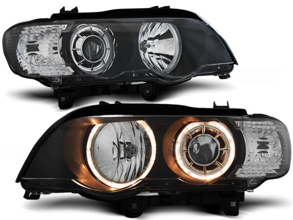 Frontlykter BMW X5 E53 09.99-10.03 Xenon Angel Eyes Svart – bilde 2 av 2