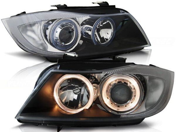 Frontlykter BMW E90/E91 05-08 Angel Eyes Svart – bilde 2 av 2