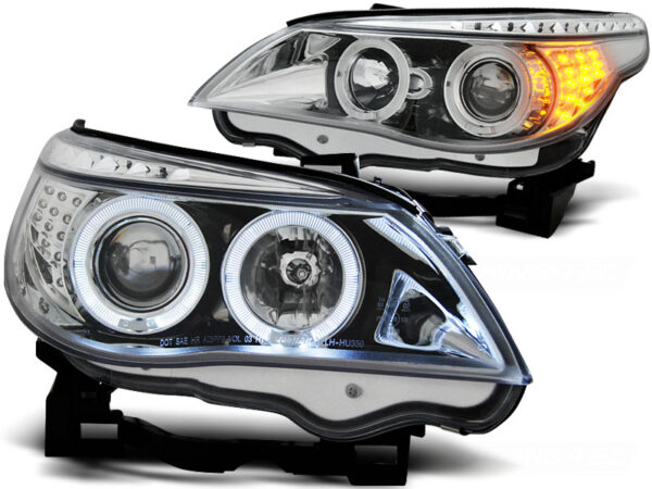 Frontlykter BMW E60/E61 03-07 Angel Eyes Krom LED Blinklys – bilde 2 av 2