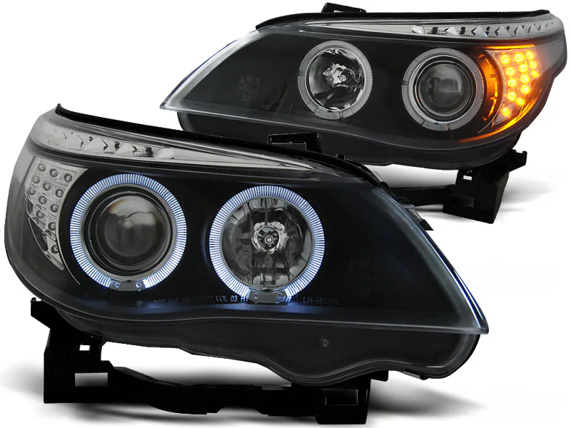 Frontlykter Bmw E60 / E61 03-07 Angel Eyes Black Led Blinklys - Bilde 2