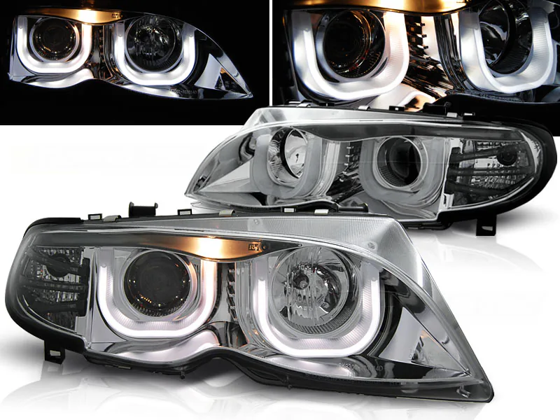 Frontlykter Bmw E46 09.01-03.05 S / T Angel Eyes 3D Chrome
