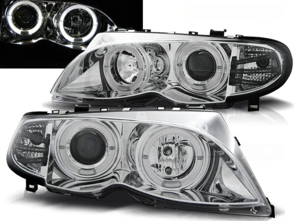 Frontlykter BMW E46 01-05 Angel Eyes Krom – bilde 1 av 2