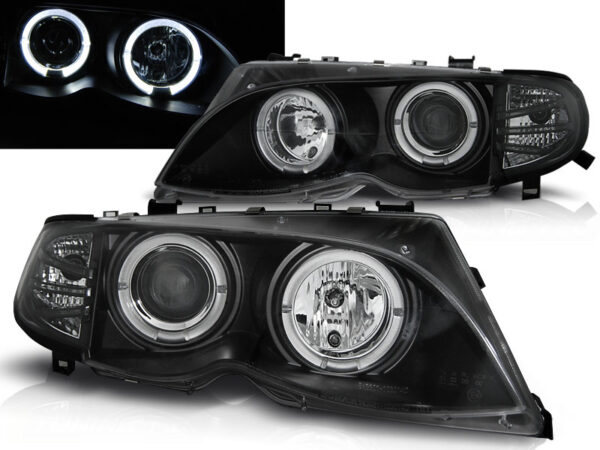 Frontlykter BMW E46 09.01-03.05 Angel Eyes Svart – bilde 1 av 2
