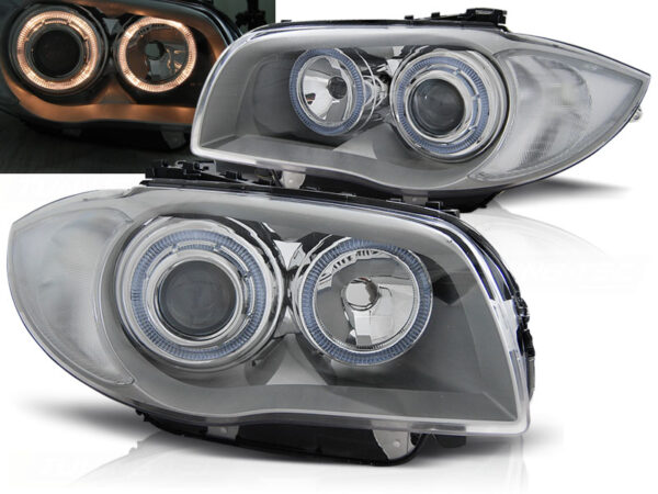 Frontlykter BMW 1 E87/E81/82/88 04-11 Angel Eyes Krom – bilde 1 av 2