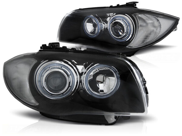 Frontlykter BMW 1 E87/E81/82/88 04-11 Angel Eyes Svart – bilde 2 av 2