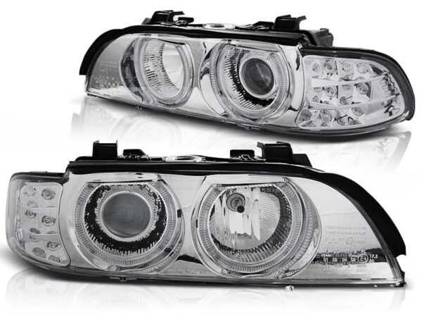 Frontlykter BMW E39 09.95-06.03 Angel Eyes Krom LED Blinklys – bilde 2 av 2