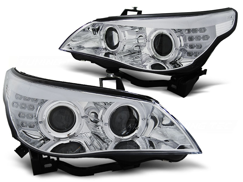 Frontlykter Bmw E60 / E61 03-07 Angel Eyes Chrome Led Blinklys - Bilde 2
