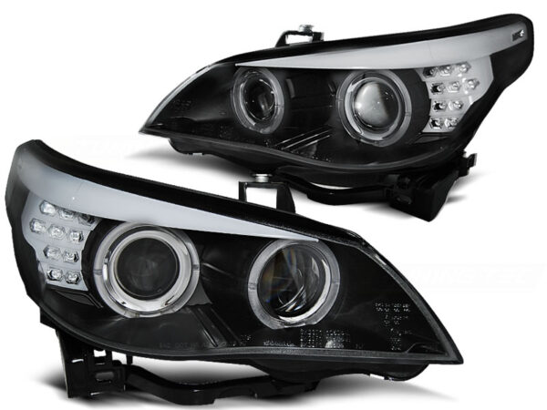 Frontlykter BMW E60/E61 03-07 Angel Eyes Svart LED Blinklys – bilde 2 av 2