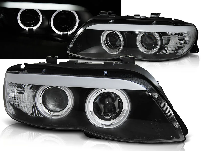 Frontlykter Bmw X5 E53 11.03-06 Xenon Angel Eyes Black