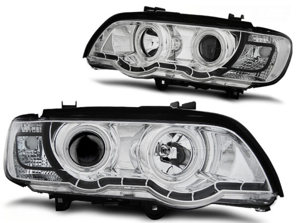 Frontlykter BMW X5 E53 09.99-10.03 Xenon Angel Eyes Krom – bilde 2 av 2