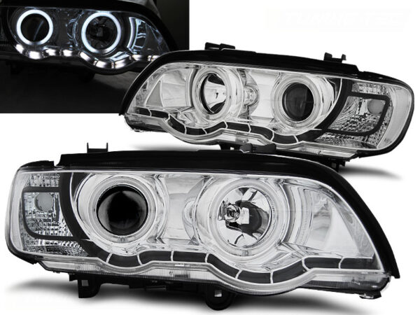 Frontlykter BMW X5 E53 09.99-10.03 Xenon Angel Eyes Krom – bilde 1 av 2