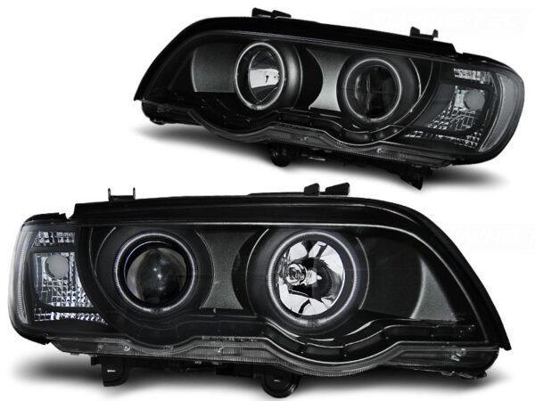 Frontlykter BMW X5 E53 09.99-10.03 Xenon Angel Eyes Svart – bilde 2 av 2