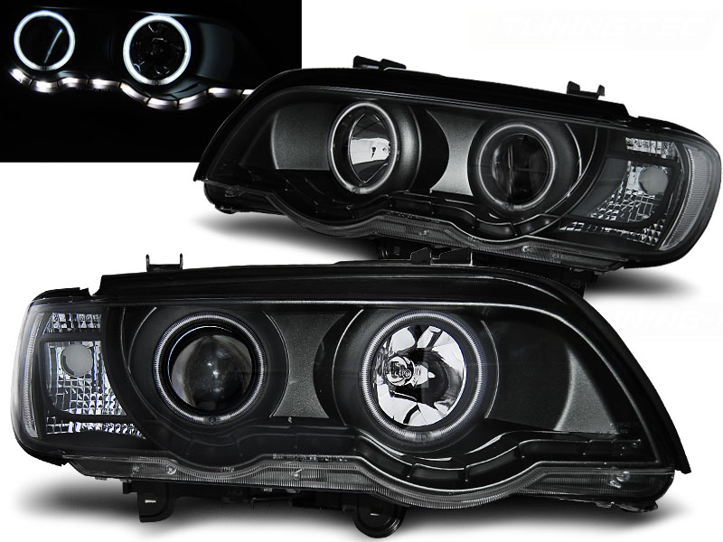 Frontlykter Bmw X5 E53 09.99-10.03 Xenon Angel Eyes Black