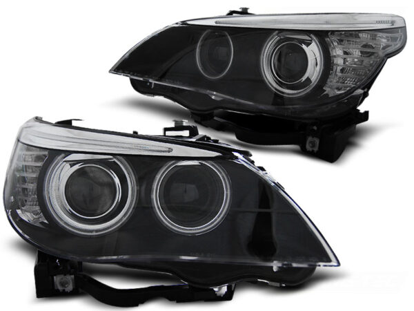 Frontlykter BMW E60/E61 03-04 Xenon D2S Angel Eyes CCFL Svart – bilde 2 av 4