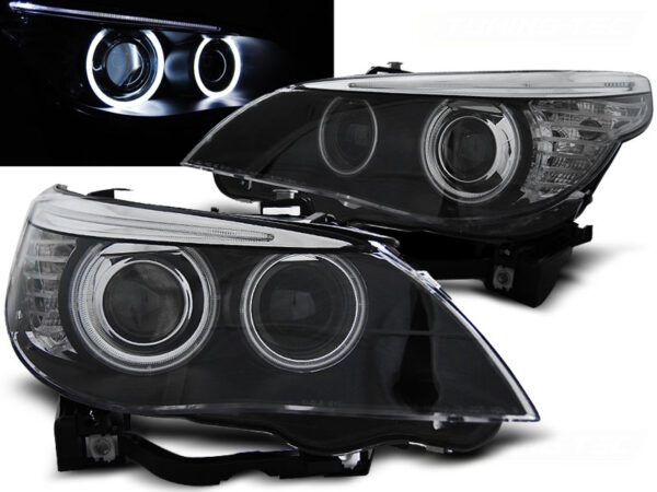 Frontlykter BMW E60/E61 03-04 Xenon D2S Angel Eyes CCFL Svart – bilde 1 av 4