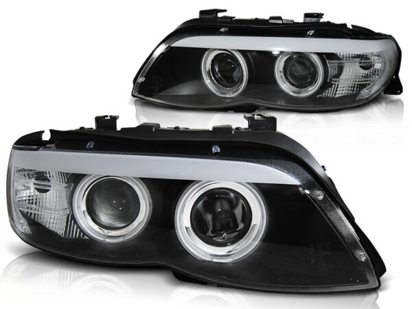 Frontlykter BMW X5 E53 11.03-06 Xenon Angel Eyes CCFL Svart