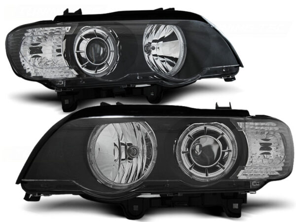 Frontlykter BMW X5 E53 09.99-10.03 Angel Eyes LED Svart