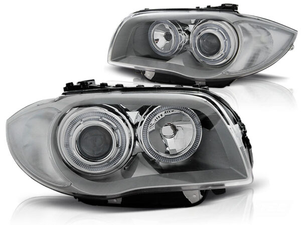 Frontlykter BMW 1 E87/E81/82/88 04-11 Angel Eyes Krom – bilde 2 av 2