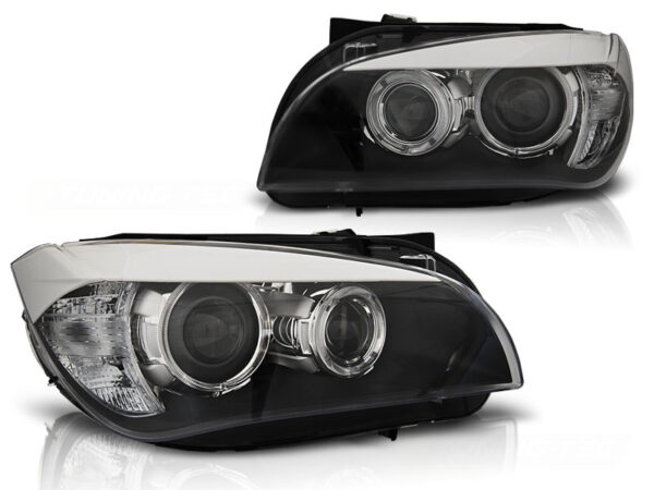 Frontlykter BMW X1 E84 10.09-07.12 Angel Eyes LED Svart – bilde 2 av 2