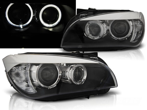Frontlykter BMW X1 E84 10.09-07.12 Angel Eyes LED Svart – bilde 1 av 2