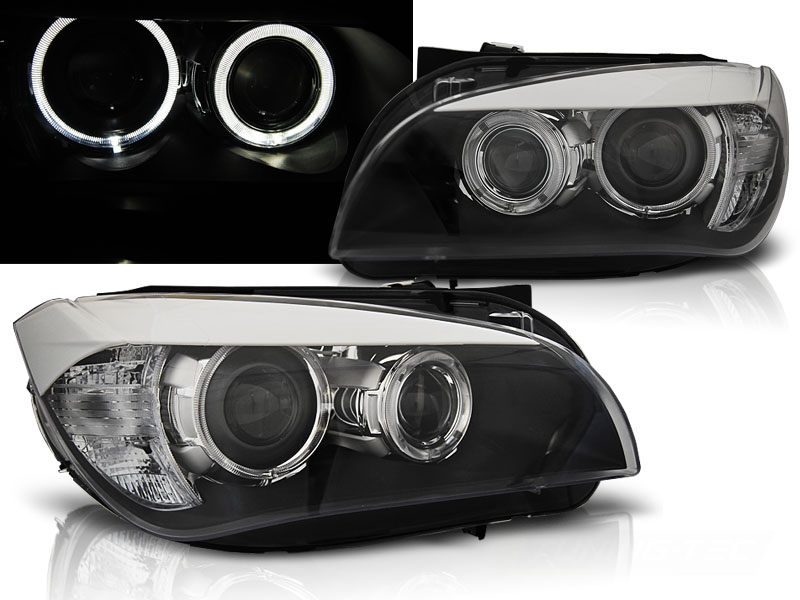 Frontlykter Bmw X1 E84 10.09-07.12 Angel Eyes Led Black