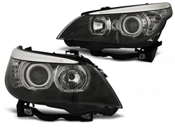 Frontlykter BMW E60/E61 03-07 Angel Eyes LED Svart – bilde 2 av 2