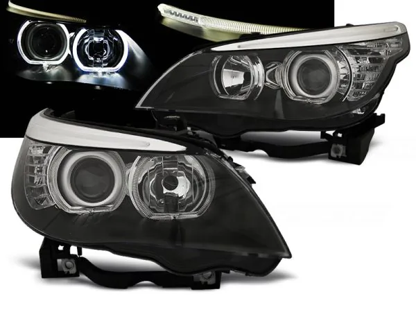 Frontlykter BMW E60/E61 03-07 Angel Eyes LED Svart – bilde 1 av 2