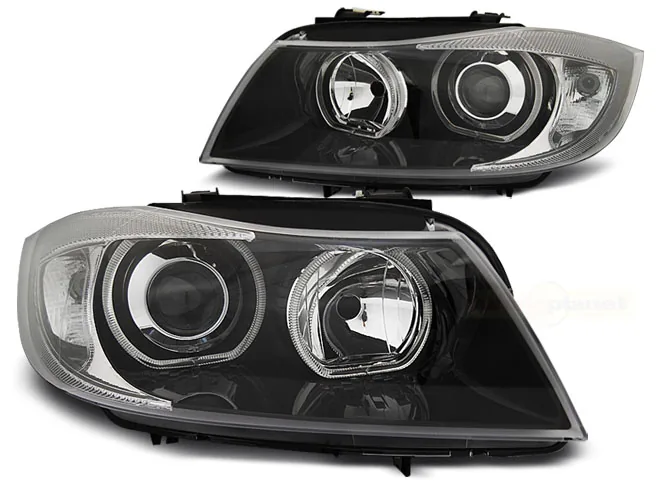 Frontlykter Bmw E90 / E91 03.05-11 Angel Eyes Led Black