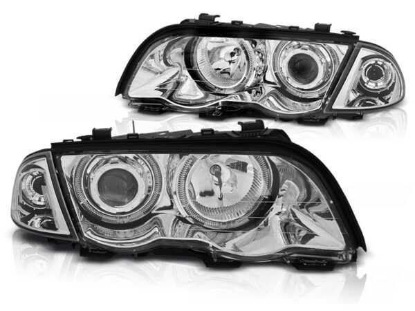Frontlykter BMW E46 05.98-08.01 S/T Angel Eyes LED Krom – bilde 2 av 2