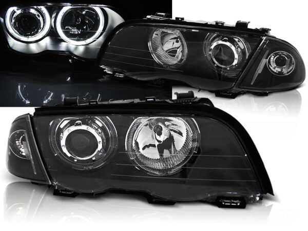 Frontlykter BMW E46 98-01 S/T Angel Eyes LED Svart – bilde 1 av 2