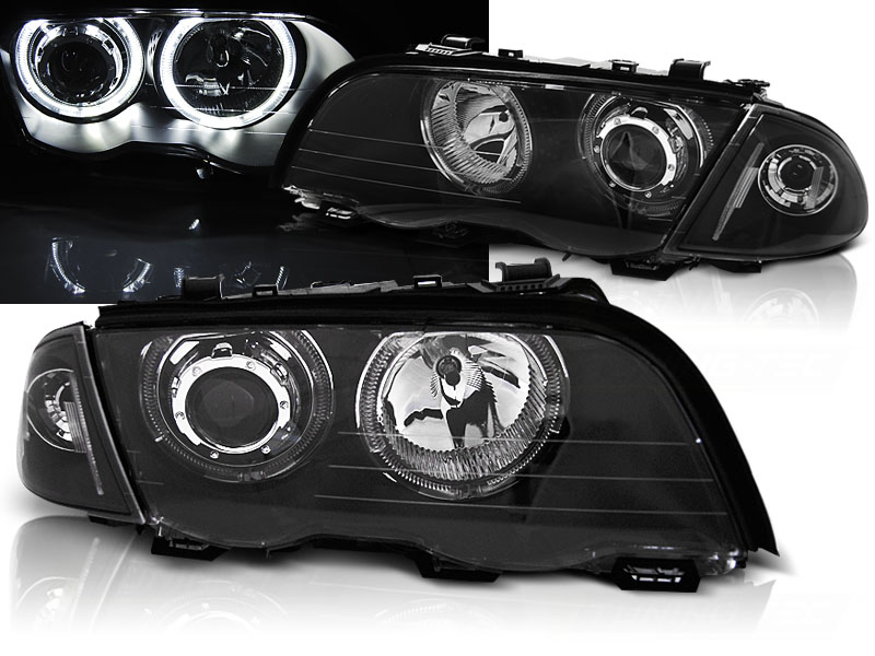 Frontlykter Bmw E46 05.98-08.01 S / T Angel Eyes Led Black