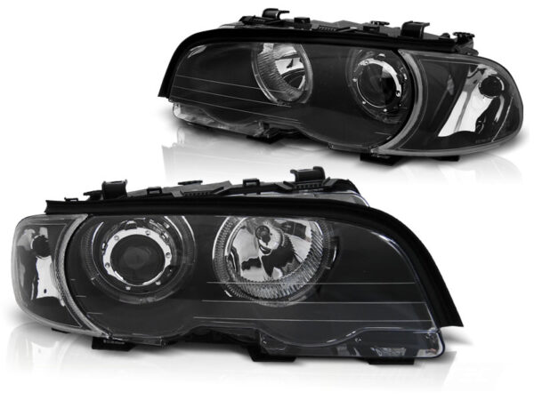 Frontlykter BMW E46 99-03 Coupé/Cabrio Angel Eyes LED Svart – bilde 2 av 2