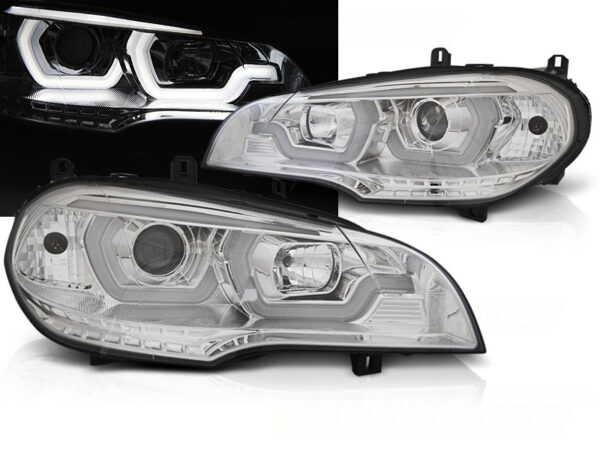 Frontlykter BMW X5 E70 07-13 Tube Lights DRL Krom – bilde 1 av 2